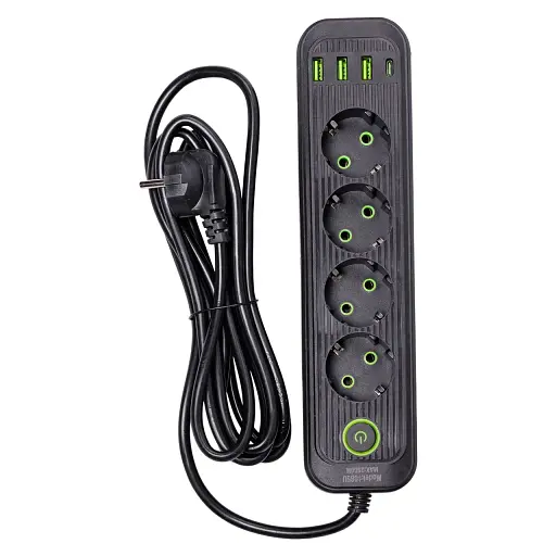 Мережевий фільтр-подовжувач Yiwu HP-5-13MF EURO 1085U 2,8 м  4 розетки 3 USB чорний  - фото 3