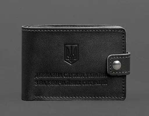 Кожаная обложка-портмоне на удостоверение ГСЧС черная - фото 1
