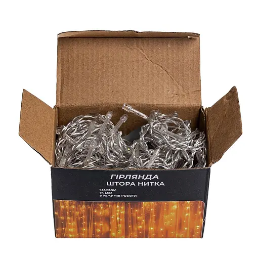 Новогодняя гирлянда штора GarlandoPro 1,5х1,5 м 64 LED белый провод Желтый свет ZWM1564LEDY - фото 5