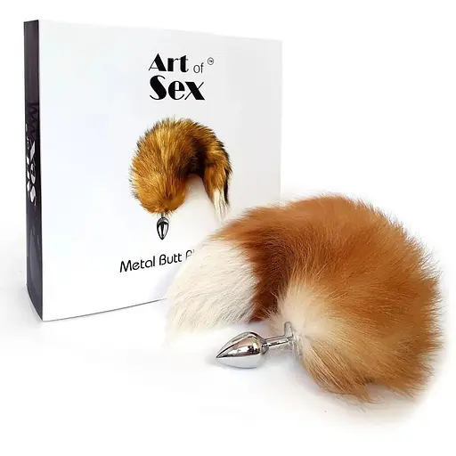 Металева анальна пробка з хвостом із натурального хутра Art of Sex size M Red fox - фото 5