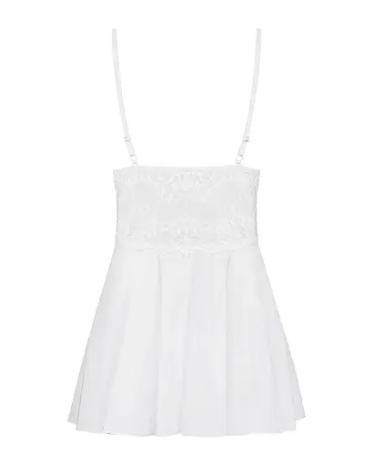Сатиновый пеньюар с кружевом Obsessive 810-BAB-2 babydoll & thong белый пеньюар танга L/XL - фото 6