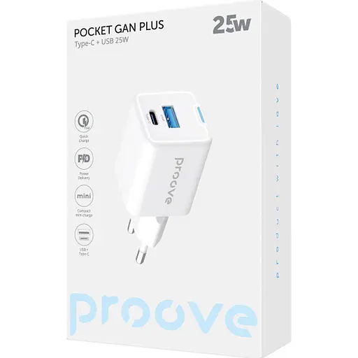 Мережевий зарядний пристрій Proove Pocket GaN Plus 25W USB-C/USB-A White (WCPG25111202) [130263] - фото 2