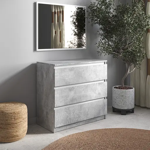 Комод Vays R-3 Бетон-Белые планки, на 3 ящика без ручек, ЛДСП 80×40×75 см - для дома, офиса, гостиной, спальни