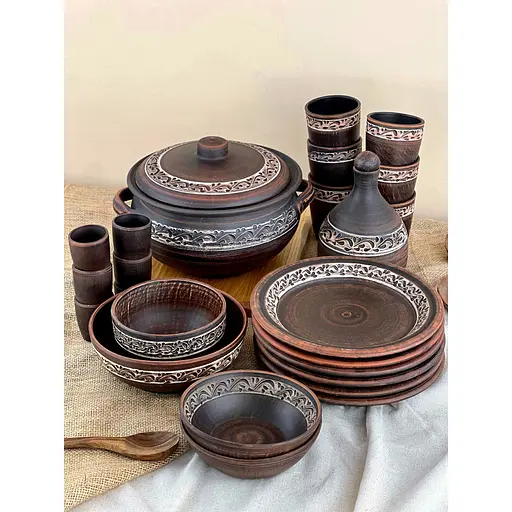 Шашлычный столовый сервиз керамической (глиняной) посуды на 6 человек Ангоб