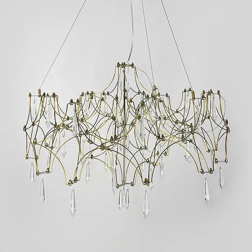 Дизайнерська невагома золота люстра із кришталем Ø 70 см | Арт. MJ203-730 Titanium | Line F - фото 9