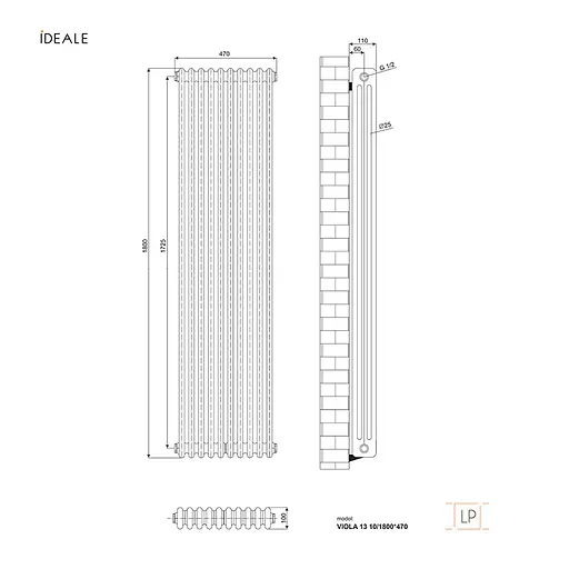 Радіатор дизайнерський Ideale Viola 13 10/1800/470 антрацит, Антрацит - фото 4