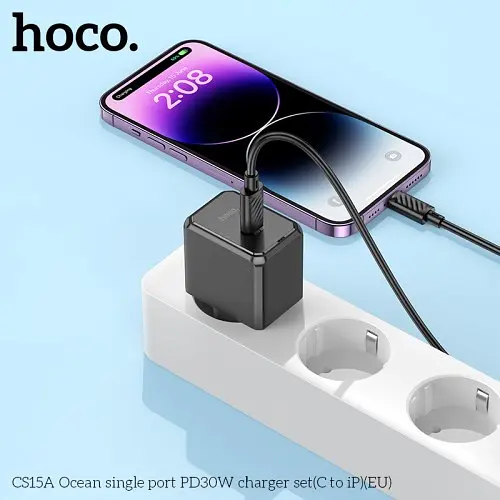 Мережевий зарядний пристрій Hoco CS15A Ocean single port PD30W charger set(C to iP) чорний - фото 2