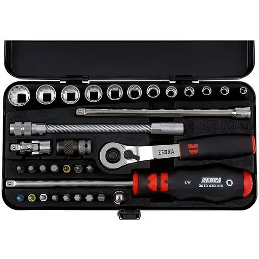 Набор головок Wurth Multi 1/4" с трещоткой в кейсе 34 шт. Zebra (096501434) - фото 1