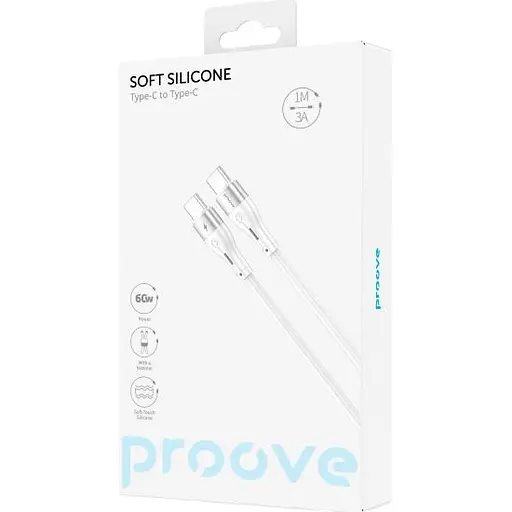Кабель Proove Soft Silicone USB-C to USB-C 60W 1m White (CCSO60002202) [130638] - фото 5