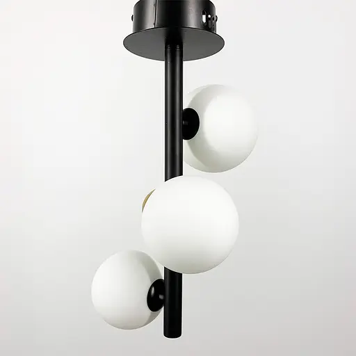 Видовжений чорний світильник на 3 білих плафони Line.F MJ 86/3 BK - фото 2