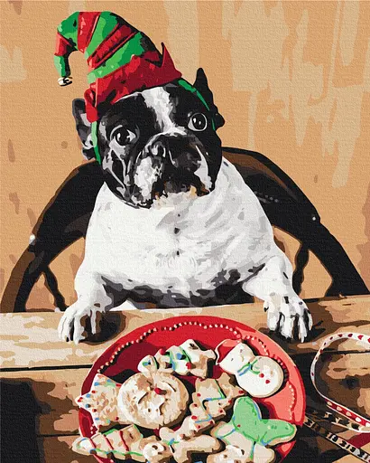 Картина по номерам на подрамнике Brushme Мопс помощник Санты