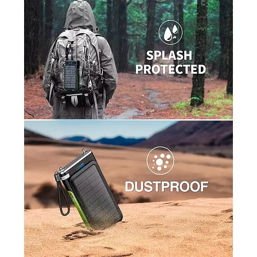 Зовнішній акумулятор із сонячною панеллю Solar 20000 mAh PN-W26 з радіо та БЗП - фото 6