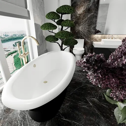 Ванна отдельностоящая глянцевая Amdcon Olmpa 180x90 черная на пьедестале из литого камня OLMPA_180_pad_BLACK_HL Черный - фото 4