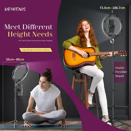 Кільцева лампа UPhitnis 12" із підставкою для штатива та тримачем для телефону - фото 2