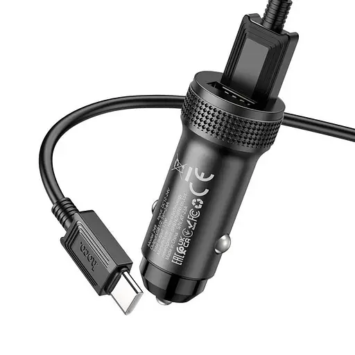 Адаптер автомобильный HOCO Type-C Cable Level dual port car charger Z49 2 USB 12 W черный - фото 4
