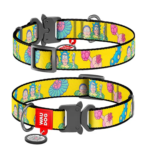 Ошейник для собак нейлоновый Waudog Nylon с QR-паспортом "Рик и Морти 1" металлическая пряжка-фастекс XXL Ш 35 мм Д