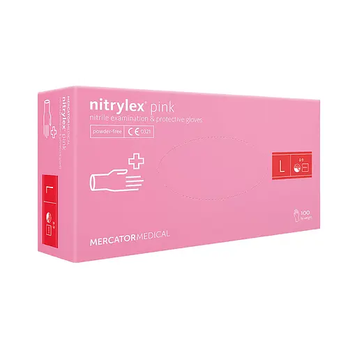 Рукавички Меркатор Медікаль Nitrilex Basic   нітрилові оглядові нестерильні неприпудрені рожеві 100шт/уп L 
