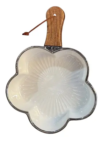 Керамическая тарелка с ручкой в форме листа для десертов фруктов Белый с серебряным - фото 1