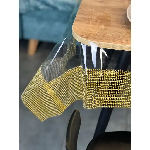 Скатертина силіконова із золотою перлинною стрічкою 290х180 см - фото 1