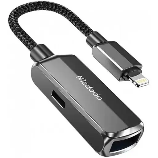Адаптер Mcdodo 2 in 1 Convertor Lightning to USB-A 3.0 + Lightning CA-2690 Dark сірий - фото 1