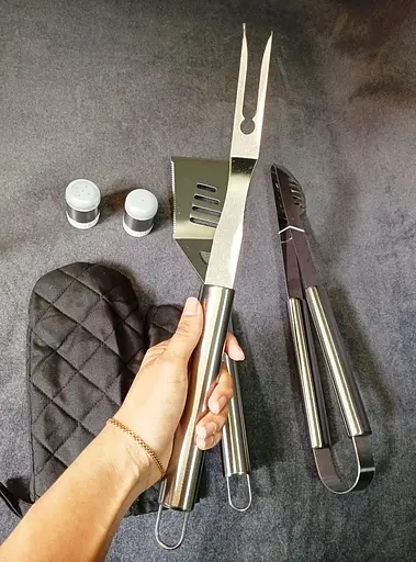 Набор для гриля и барбекю: 3 больших аксессуара - Для любителей BBQ - из нержавеющей стали с фартуком 2306 - фото 4