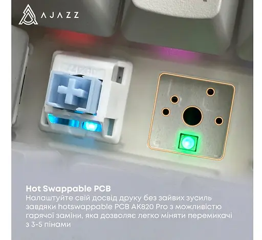 Клавиатура игровая механическая беспроводная Ajazz AK-820WP PRO White-Purple RGB Gift Switch Hot-Swap 2.4G/Bluetooth/USB - фото 10