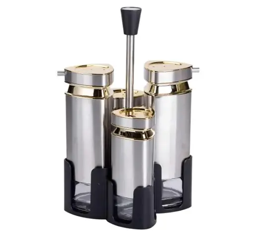 Органайзер набор Condiment Set для специй на подставке с 4 емкостями для специй 10х10х17 см Нержавеющая сталь - фото 1