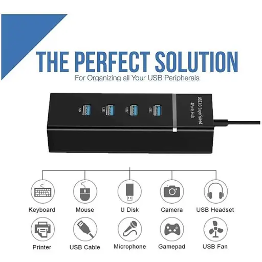 Розгалужувач Hub USB 3.0 на 4 порти 30 см Чорний - фото 2