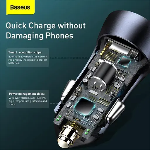 Зарядный автомобильный набор BASEUS Golden Contactor Pro Dual Quick Car Charger Set 40w TZCCJD-B0G - фото 6