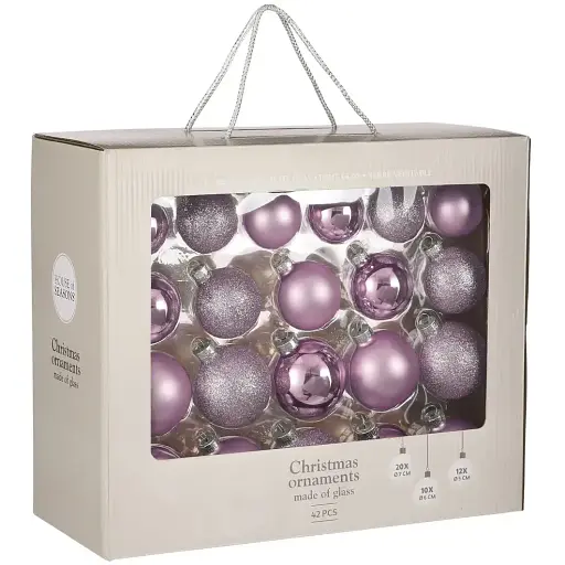 Набір ялинкових кульок House of Seasons 7/6/5 см 42 шт. бузкові (8720362102946)