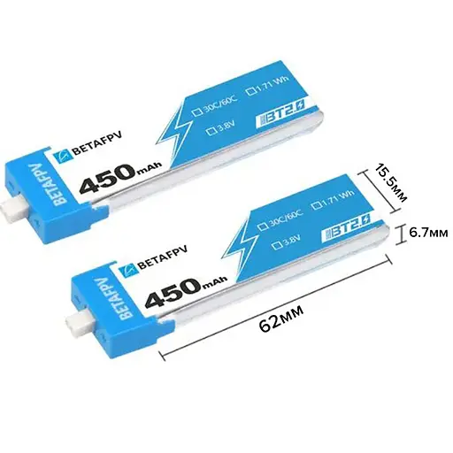 Акумулятори BetaFPV BT2.0 4 шт 450 мАг 1S 30C для Cetus та Meteor Li-Pol - фото 2