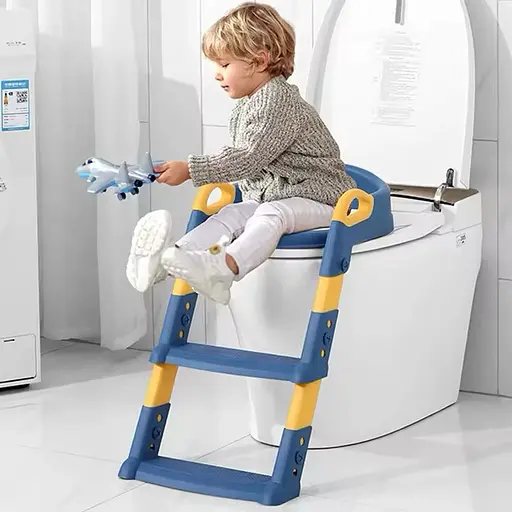 Дитяче сидіння для унітазу зі сходинками та ручками Накладка на стульчак туалету Жовто-синя - фото 2
