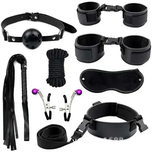 Комплект для бандажа из 8 предметов BDSM Черный K000873