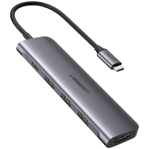 Разветвитель - хаб Ugreen CM195 ​​Usb-C to 2 Ports Usb3.0-A Hub + HDMI + TF / SD (UGR-70411) серый - фото 3