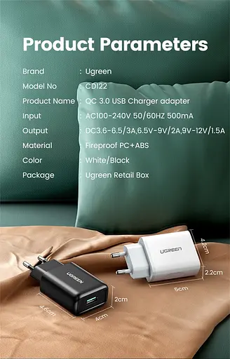 Зарядний пристрій Ugreen CD122 18W EU вилка - фото 4