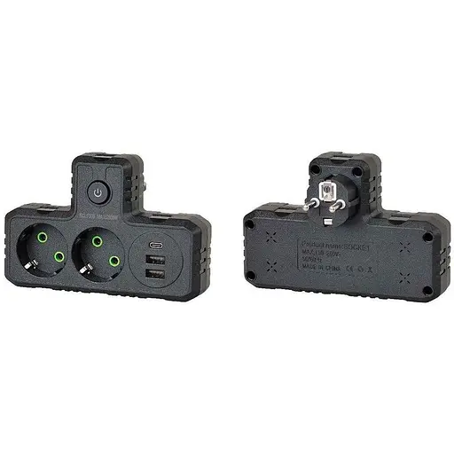 Розетка-двійник із заземленням Voltronic F-303 Black 2 розетки+3USB(1А)+Type-C 2500W 10A 220V - фото 3