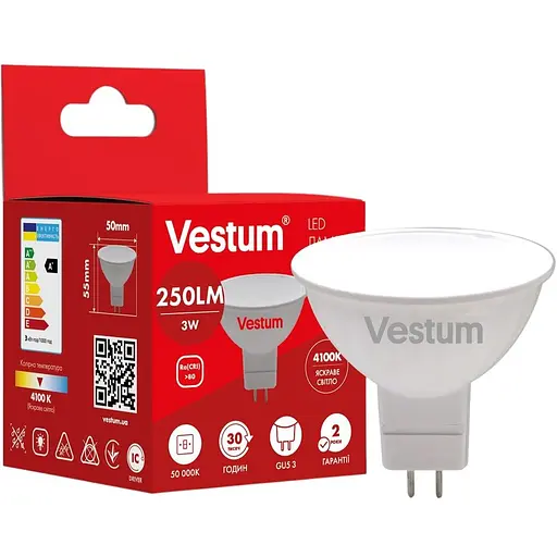 Світлодіодна лампа Vestum MR16 3W 4100K 220V GU5.3 1-VS-1501
