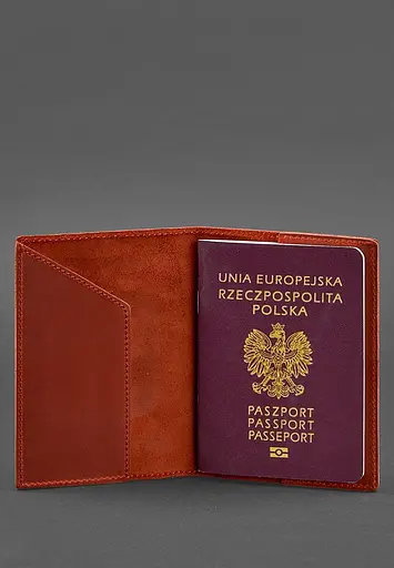 Кожаная обложка для паспорта с польским гербом коралл Crazy Horse - фото 3