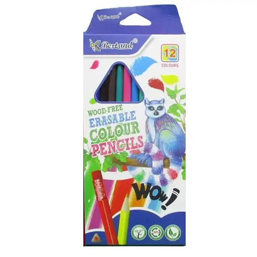 Карандаши пластиковые Звери, Птицы, 12 цветов, треугольный корпус, с ластиком (в ассортименте)