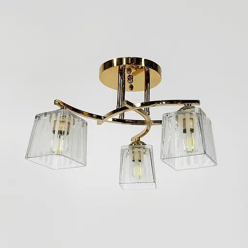 Стельовий золотий світильник на 3 білих плафони Ø 35 см | Арт. 91173/3 FGD | Line F - фото 1