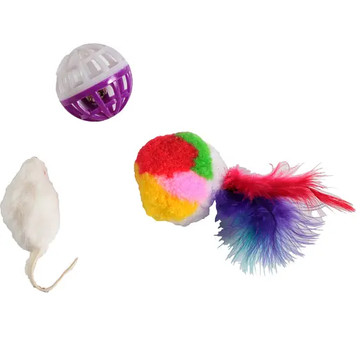 Набір іграшок для котів Fox миша, хутряна куля та сітчастий м'яч  - фото 1