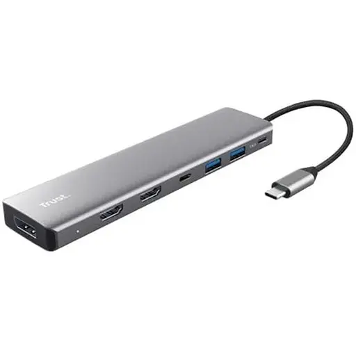 Trust Адаптер Trust Dalyx 7in1 USB-C > 2xUSB-А 3.2/2xUSB-C/2xHDMI/Display Port, Алюминий, 0.16м, Серый