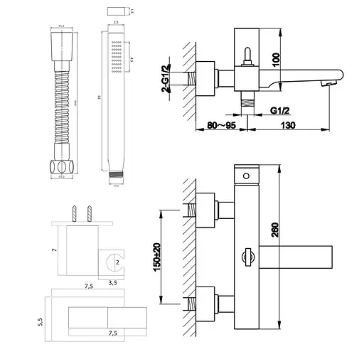 Змішувач для ванни Kohlman Saxo chrome настінний KPL-QW110S Хром - фото 2