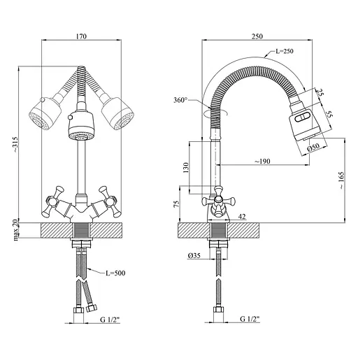 Змішувач для кухні Kroner KRM Rhein - C030-1 (CV023573) - фото 7