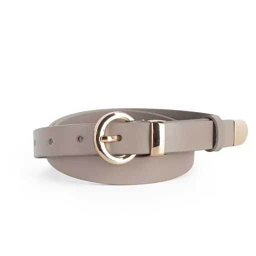 Ремень женский кожаный узкий JK-2032 (115 см) бежевый с золотой пряжкой - фото 1