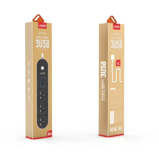 Сетевое зарядное устройство удлинитель LDNIO SC3301 3 USB 3 розетки 1.6m серо-черный - фото 4