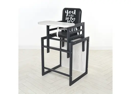Стульчик для кормления Graphite аляска, для годування, зі столиком, чорний+білий - фото 2