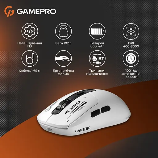 Миша GamePro Genesis Winner Wireless White (GM079W) [140366] - фото 14
