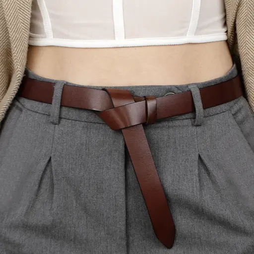 Ремінь-вузол жіночий шкіряний без пряжки SF-258 коричневий (125 см) - фото 5