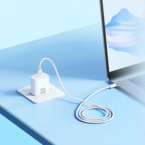 Зарядный адаптер с кабелем Remax быстрая зарядка GaN для Iphone и Samsung с кабелем RP-U71 30Вт White Type-C-Type-C - фото 7